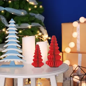 Papel 3D personalizado de favo de mel de Natal para árvore de Natal, vitrine de vitrine de mesa de férias, decoração decorativa com detalhes