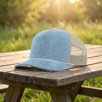 Gorra trucker personalizada de perfil bajo con parte trasera de malla heather, visera curva ajustable, gorra snapback de 5 paneles de pana