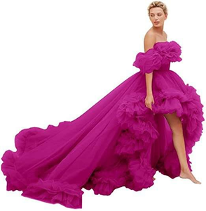 فستان حفلة موسيقية خارج الكتف شبكة كبيرة زائدة الجبهة قصيرة الظهر طويلة قبالة الكتف مساء اللباس النساء الحوامل - Product Image 6