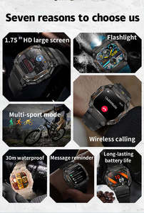 HT34 Outdoor Sport <b>Smartwatch</b> HD Screen 3ATM Deep Heart Rate Monitoring Answer Call Feature Voice Call Smart Bracelet Compass - Product Image 2