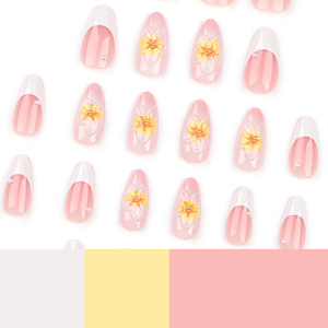 <span class=keywords><strong>Uñas</strong></span> Postizas Francesas 3D con Diseño <span class=keywords><strong>de</strong></span> Girasol, Forma <span class=keywords><strong>de</strong></span> Almendra, Base Nude con Detalles <span class=keywords><strong>de</strong></span> Perlas, <span class=keywords><strong>Uñas</strong></span> Postizas Removibles para Mujer - Product Image 4