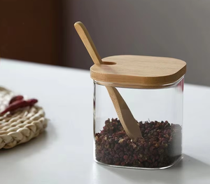 Ensemble de 3 boîtes à ail en verre borosilicate carré avec couvercles en bambou, contenants de rangement durables pour la cuisine, pour le <span class=keywords><strong>sel</strong></span>, les herbes, compatibles <span class=keywords><strong>lave</strong></span>-<span class=keywords><strong>vaisselle</strong></span> - Product Image 3