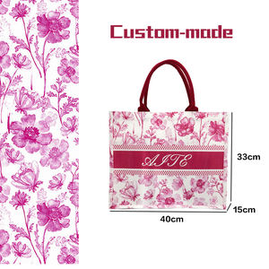 Оптовая Продажа с фабрики, изготовленные на заказ холщовые сумки, винтажный цветочный дизайн со скрытой пряжкой, термопереводная печать для подарка - Product Image 2