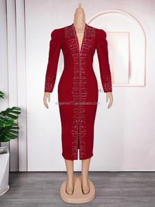 G.O.L.D Cross Border E-Commerce European American Fashion Women's Plus Size <span class=keywords><strong>OL</strong></span> Commuting Dress Hot Stamping Nail Beads Autre - Product Image 5