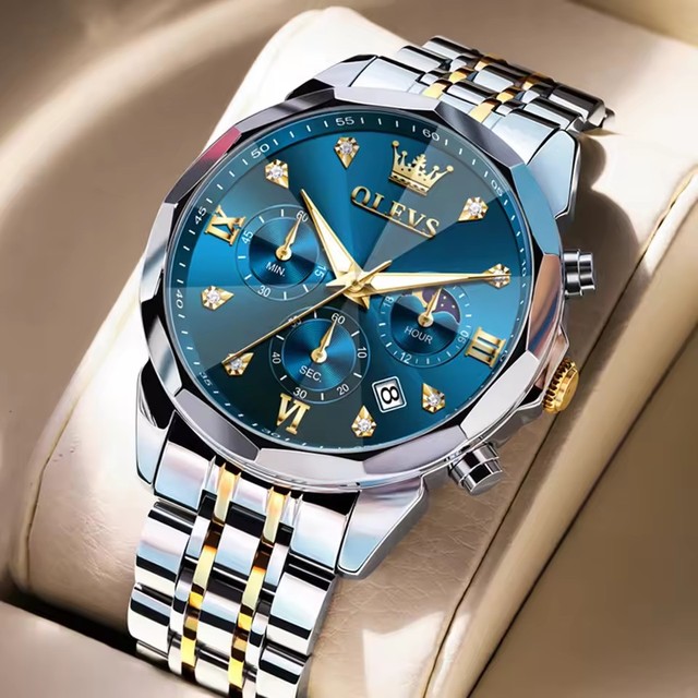 OLEVS 3670 Moon Phase Chronograph Reloj Watch for Man Waterproof Original Quartz Luminous Date Business Fashion Men's Watches