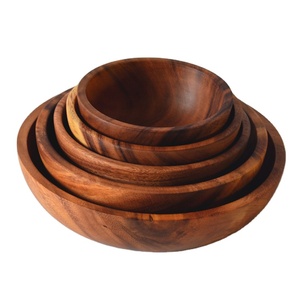Multiple Sizes Japanese Easy Cleaning Lightweight Snack Dessert Yarn Customize Logo Acacia Wood Baby Bowl For Fruits Salads