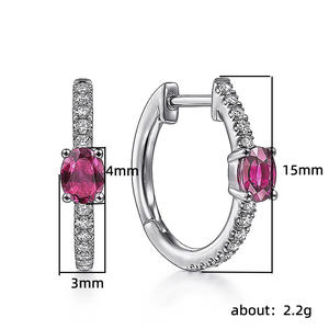 Boucles d'oreilles créoles Luna en or blanc avec pierre précieuse rose taille brillant rond sertie griffe, en argent 925, style classique pour femme, usage quotidien - Product Image 5