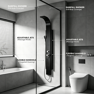 Panel de <span class=keywords><strong>Ducha</strong></span> de Lluvia Montado en la <span class=keywords><strong>Pared</strong></span> con Válvula de Cerámica Negra de Acero Inoxidable 304, con Chorro de Masaje, para Uso en Hoteles - Product Image 5