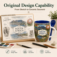 Souvenir touristique d'Afrique du Sud, tasse à café en céramique, design imprimé éléphant et léopard, pour tasses en céramique avec boîte à cuillère, OEM ODM personnalisé