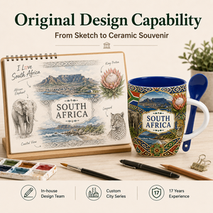 Souvenir touristique d'Afrique du <span class=keywords><strong>Sud</strong></span>, tasse à café en céramique, design imprimé éléphant et léopard, pour tasses en céramique avec boîte à cuillère, OEM ODM personnalisé - Product Image 4