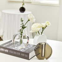 Vase en cristal transparent rond, style simple, décoration de bureau à domicile, hôtel, vente chaude