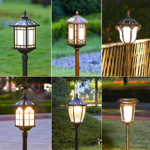 เสาไฟสวนพลังงานแสงอาทิตย์ ทองเหลือง LED IP66 พร้อมเซ็นเซอร์ตรวจจับความเคลื่อนไหว แสงวอร์มไวท์ โคมแก้ว สำหรับภายนอกอาคาร รับประกัน 10 ปี - Product Image 4