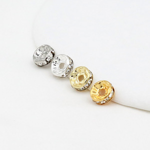 DIY 14K/18K gold-plated diamond-encrusted spacer beads, genuine gold-plated diamond <b>ring</b>, round wheel bead bracelet, material - Product Image 4