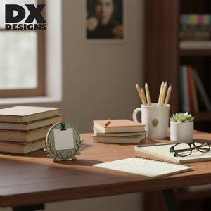 Porte-mémos rond moderne et simple en bois DX Designs pour bureau, pince à notes personnalisée avec <span class=keywords><strong>support</strong></span>, décoration de bureau à domicile - Product Image 5