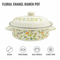 Panci Mie Enamel Senny 26cm Motif Bunga Harum dengan Tutup dan Dua Pegangan, Mangkuk Sajian Grosir Pabrik