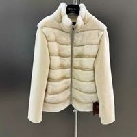 Manteau d'hiver pour femmes, nouvelle mode, col montant, véritable fourrure de lapin, luxe, manches longues, fermeture éclair, veste courte en laine