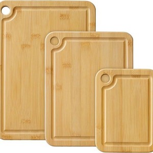Juego de tablas de cortar de bambú de 3 piezas, rectangulares, antibacterianas, de doble cara, para uso doméstico y hotelero - Product Image 1