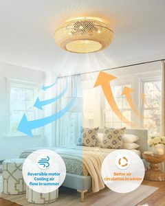 22 Inch Caged Quạt Trần Với Ánh Sáng Flush Núi Mây Dệt Trang Trí Nhà Quạt Trần Với Đèn Và Điều Khiển Từ Xa - Product Image 3