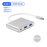 3 en 1 avec câble adaptateur HDTV 4K Type C HUB Multiport USB-C Charge Câble dongle de transfert de données Câble 100W