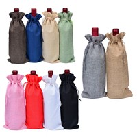 Vente en gros de bouteilles de vin rouge de 750ml emballage de champagne en lin sac à cordon de jute de Noël avec motif en lin style lettre