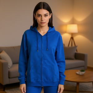 Conjunto Deportivo de 2 Piezas HDJ para Mujer, Sudadera con Capucha y Cremallera Azul Rey y Pantalones Jogger, Corte Holgado Informal para Otoño, Tallas M, L, XL, 2XL - Product Image 1
