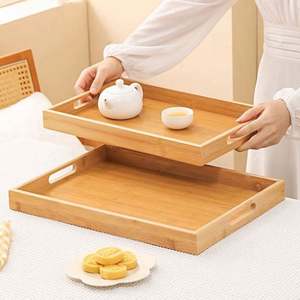 Plateau en bambou et bois Plateau à thé rectangulaire en bois massif Moon End Meal Plateau de barbecue commercial - Product Image 2