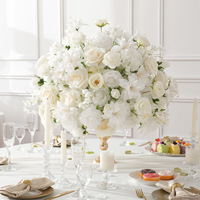 Ins-stijl Premium Zijden Witte Rozen Bloem Tafelkleed & Bloembal Bruiloft Boog Tafeldecoratie voor Banket Evenement Decoratie