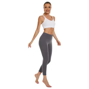 Calças leggings femininas com bolsos e costura personalizada, calças de cintura alta respirável para mulheres, elástico de secagem rápida