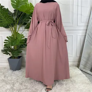 Solid Color Eid Abaya Dubai Turkey Simple Modest Kaftan Abaya Muslim Dresses Islamic Clothing For Women