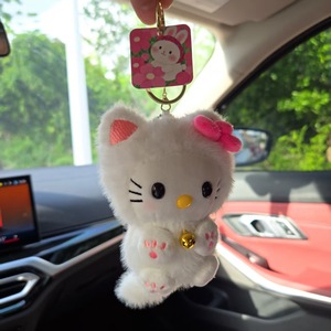 Porte-clés en peluche Hello Kitty, 12 cm, animal en peluche doux avec clochette, breloque de voiture, couleur rose et blanc - Product Image 2