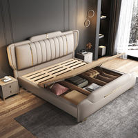 Lit King Size 1,8 m en Bois avec Rangement, Design Simple et Moderne, Nouveau Modèle Populaire, Cadre de Lit en Cuir, Ensemble de Meubles de Chambre Économique pour la Maison