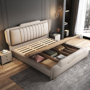 Base de Cama Económica de Diseño Sencillo, Moderna, de Cuero, Muebles de Dormitorio Populares, Cama King de Madera de 1.8m con Almacenamiento para el Hogar - Product Image 3