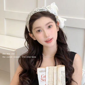 Serre-tête large en dentelle française avec nœud, bandeau estival pastoral en ruban, accessoire de cheveux élégant - Product Image 3