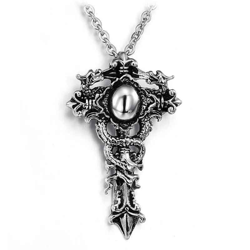 Haute qualité en acier inoxydable épée chaîne collier pour hommes croix pendentif breloque lien chaîne avec or cristal pierre cadeau bijoux
