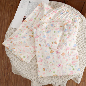 Doppio <span class=keywords><strong>pigiama</strong></span> in <span class=keywords><strong>cotone</strong></span> crêpe da <span class=keywords><strong>donna</strong></span> pantaloni a maniche lunghe comodi vestiti per la casa traspiranti per quattro stagioni cartoni - Product Image 4