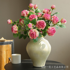 ดอกกุหลาบประดิษฐ์ ยี่ห้อ Yihua Floral Art ขนาด 53 ซม. ทำจากผ้าไหม สีชมพูขาว ตกแต่งบ้านสไตล์โมเดิร์นเรียบง่าย ช่อดอกไม้ประดับห้องนอน - Product Image 2