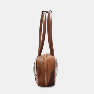 Top Layer Cowhide Vintage Patchwork Bowling <strong>Bag</strong> Genuine Leather Shoulder <strong>Bag</strong> Maillard <strong>Patch</strong> Boston <strong>Bag</strong>