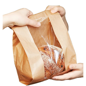 60 Pcs Paper Bread Loaf Bag Kraft Food Packaging Storage Bakery Toast Bag With Front Window, Label Seal Sticker Included (Style-1