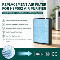 Filtre de remplacement HSP002 compatible avec les purificateurs d'air intelligents HATHASPACE HSP002, filtre HEPA 4-en-1 et filtre à charbon actif