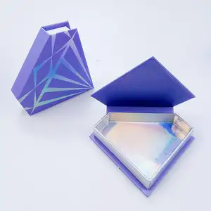 Custom Logo Printing Eyelash Paper Box Packaging Printing Gemstone Shape Open Paper Cardboard Eyelash Display Box