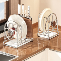 Étagère multifonctionnelle en acier inoxydable pour couvercles de casseroles, planche à découper et rangement, avec égouttoir pour comptoir de cuisine et organisateur de placard