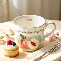 Mug en Porcelaine Fine à Motif Pêche Adorable, Bord Doré, Tasse à Café ou Thé en Céramique, Cadeau de Pendaison de Crémaillère, Vaisselle pour la Maison