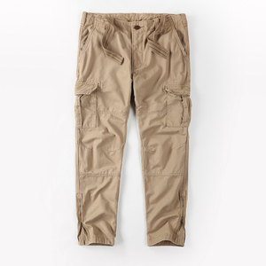Pantalones Cargo de algodón 100% para hombre, <span class=keywords><strong>verde</strong></span> oliva, cintura alta, tela tejida holgada, rectos, oscuros, múltiples bolsillos, cremalleras en el tobillo, informales - Product Image 6