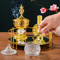 Nouvel ensemble de 4 brûleurs d'encens arabes plaqués or avec plateau en verre, brûleur d'encens du Moyen-Orient, ensemble de flacons de parfum, décoration de salon