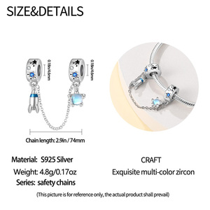 Breloques Perles Mode Planète Cosmique Fusée Avion Appareil Photo en Cuivre Plaqué Argent pour DIY Bracelet Collier, Petites Pièces Personnalisables avec Logo - Product Image 2