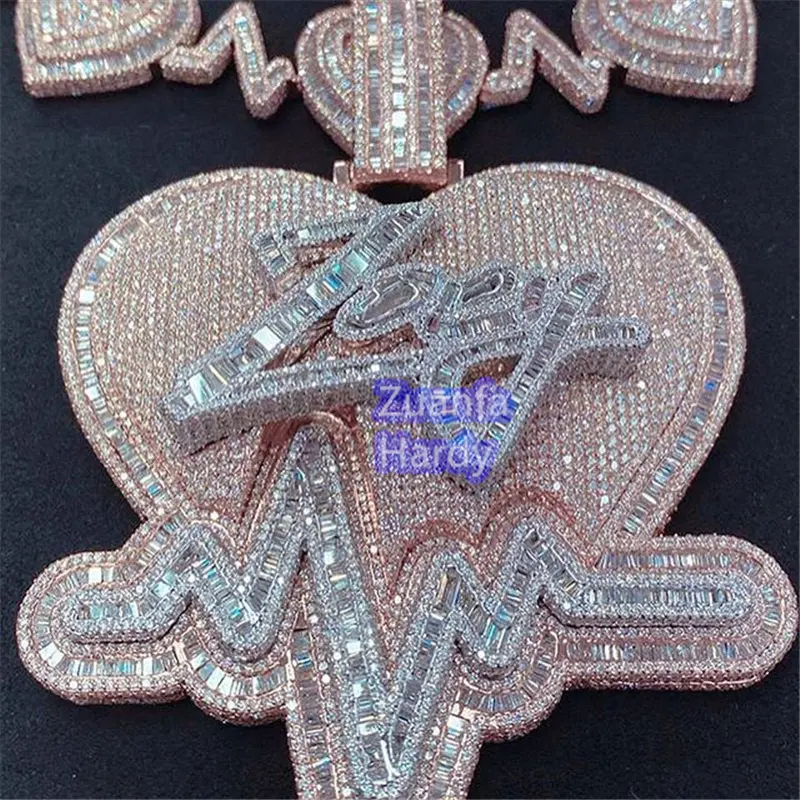 Super Big Heart Charm VVS Moissanite Diamond Iced Out pendenti ciondolo personalizzato Hiphop
