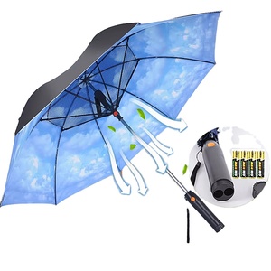 23-Inch Manual Open Straight Parasol Umbrella with Battery Custom Logo Print Black Summer Cooling Fan Umbrella