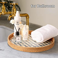 Plateau de service rond en rotin avec incrustation de nacre, finition laquée, design moderne et luxueux pour la cuisine et la salle de bain