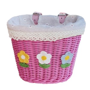 Cesto anteriore per bicicletta in plastica lavabile antipioggia per bambini con Design in Rattan e accessorio di rivestimento - Product Image 3