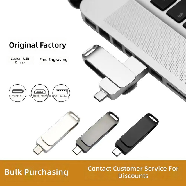 Metal USB Drive 64G/128G Rotating 3.0 High-Speed Dual Interface for Smartphones & Computers Customizable Engraving Gift